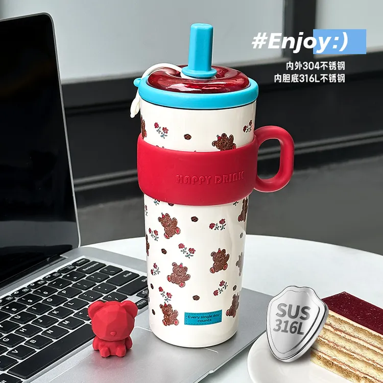 304不锈钢保温冰霸杯大容量可爱家用防摔吸管水杯女高颜值保冷壶
