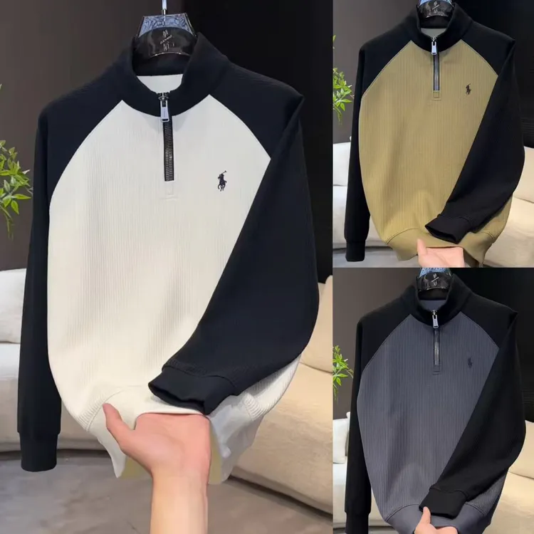 新款秋季男士休闲立领卫衣插肩拼色刺绣立领时尚百搭秋冬长袖上衣