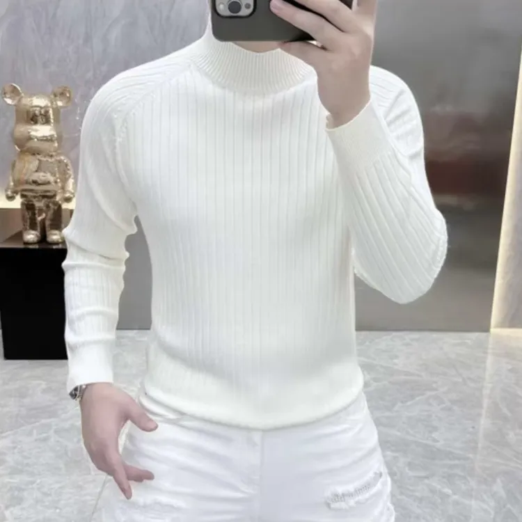 2025新款冬季打底针织衫简约条纹男士毛衣针织潮流网红高领毛衣