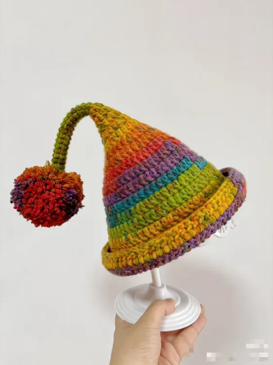 小红书同款精灵帽钩针毛线编织手工儿童彩虹巫师帽怪兽DIY材料包