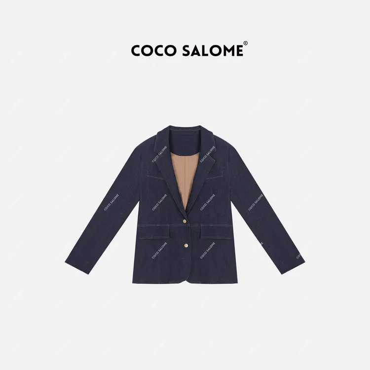 韩彬彬"黑幕尼"服装竹纤维水洗小香风牛仔大衣西装薄外套1718-2