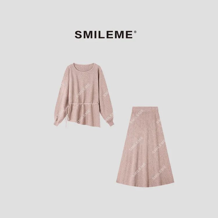 SMILEME【素色留白】秋季气质感针织百搭上衣半身裙套装MF03225411