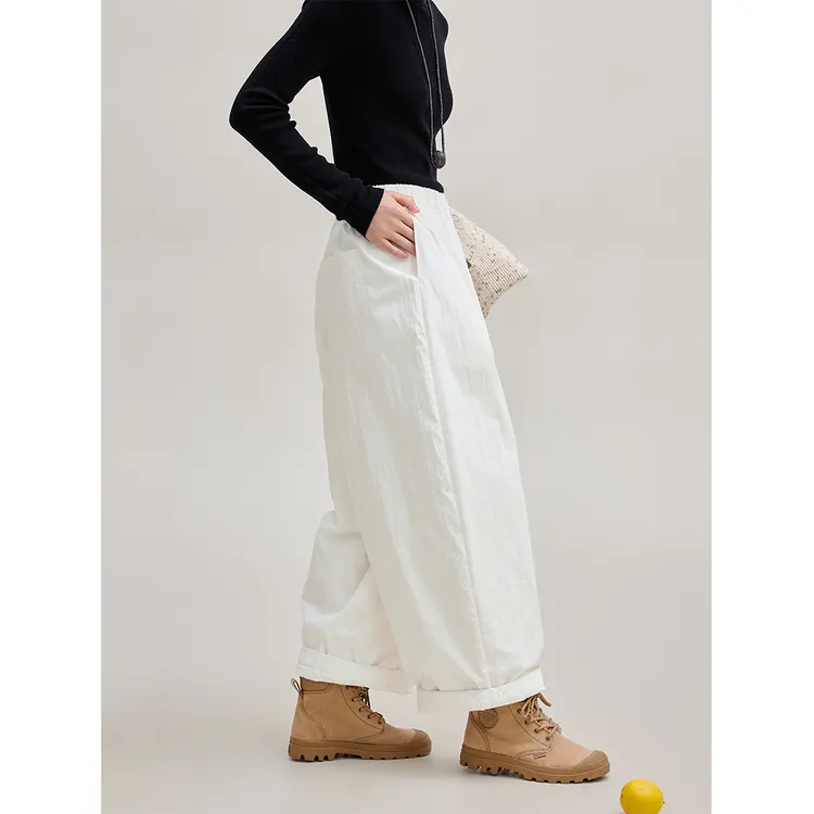 麻霖冬季新品长绒棉锦混纺肌理褶皱感90白鹅绒加厚保暖羽绒裤