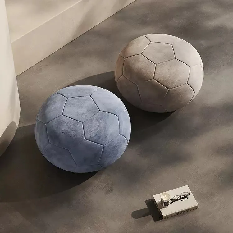 磨砂家用真皮足球卧室梳妆换鞋沙发时尚脚踏凳子鞋凳矮凳圆凳客厅