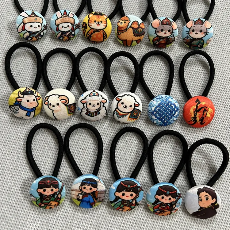 蒙古元素民族风卡通布艺头绳（一对）弹力发绳创意手工儿童可爱