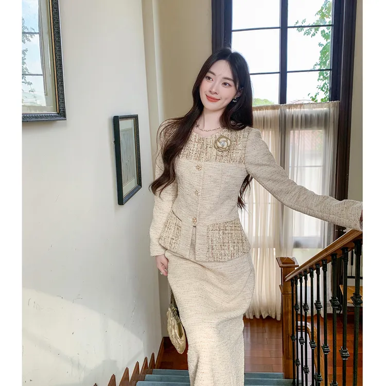 GERTCOREL2025新款秋冬季法式姐系贵感高档套装女外套半裙两件套