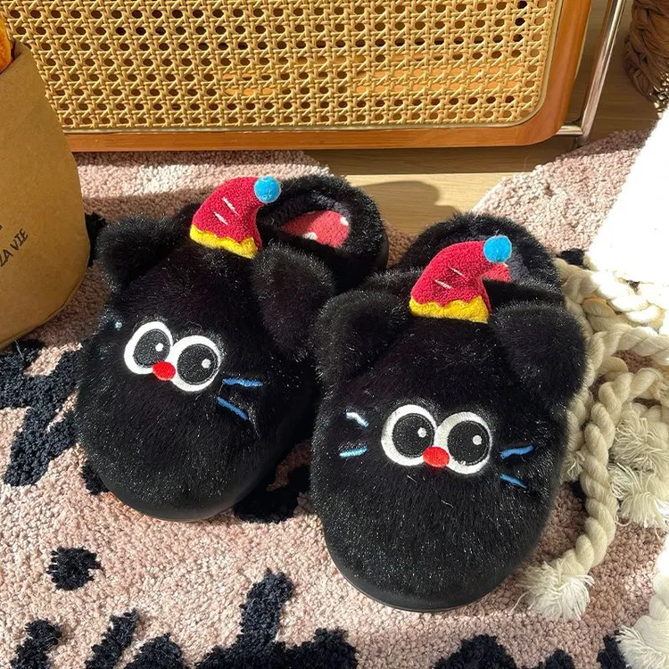 猫咪棉拖鞋女秋冬季可爱毛茸茸情侣家用家居鞋室内厚底加绒拖鞋男