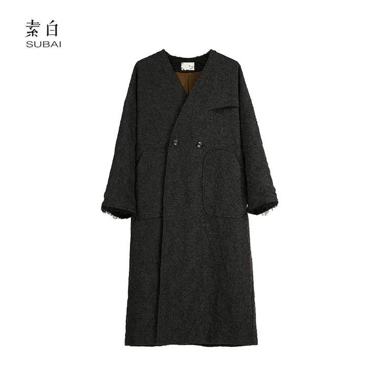 素白休闲复古【等你来】F01887高级感中长款棉外套