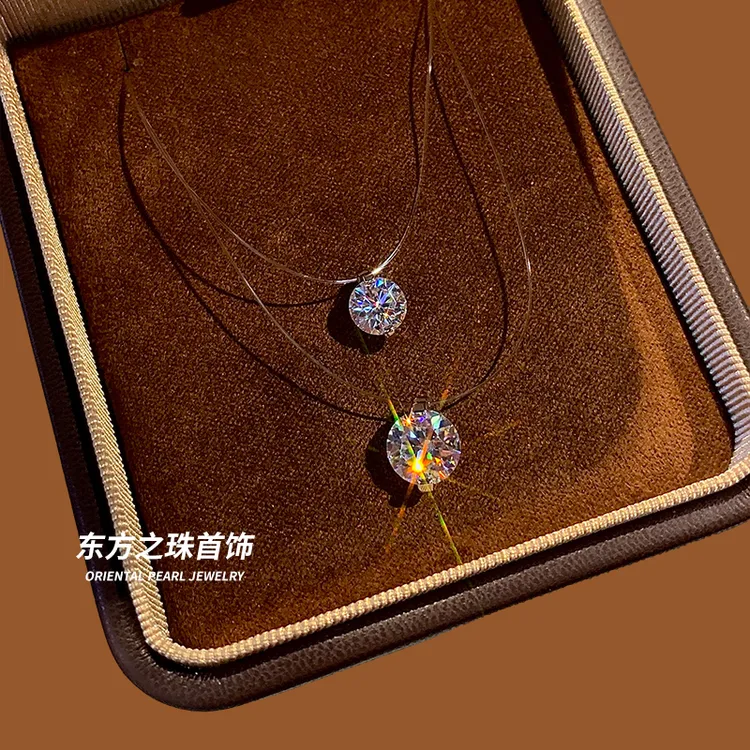 坠链均925银莫桑石 人鱼之泪项链隐形520礼物夏季单钻时尚简约气