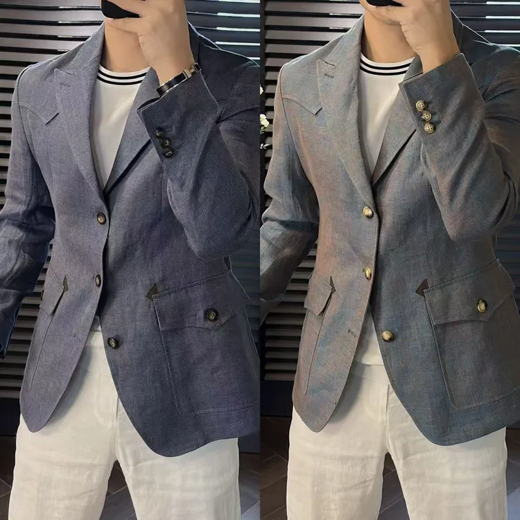 東•Dongzi 高品质100%亚麻西服丨戗驳领休闲软糯亲肤扎染单西096