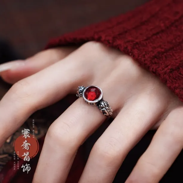  寰奢【貔貅染红运】国风开口戒指复古做旧民族风指环商品图