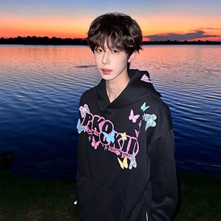 WASSUP dream早秋百搭重磅连帽卫衣男宽松字母刺绣高街美式上衣服