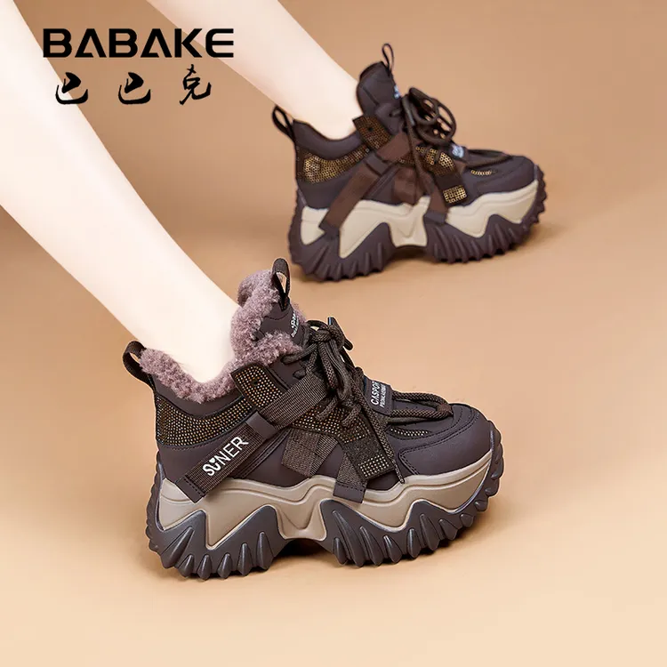 巴巴克8CM秋冬保暖休闲运动老爹鞋2025爆款休闲百搭女鞋2993