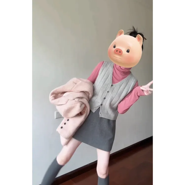 2025秋冬韩系穿搭女洋气西装外套高领内搭显瘦马甲百搭短裙四件套