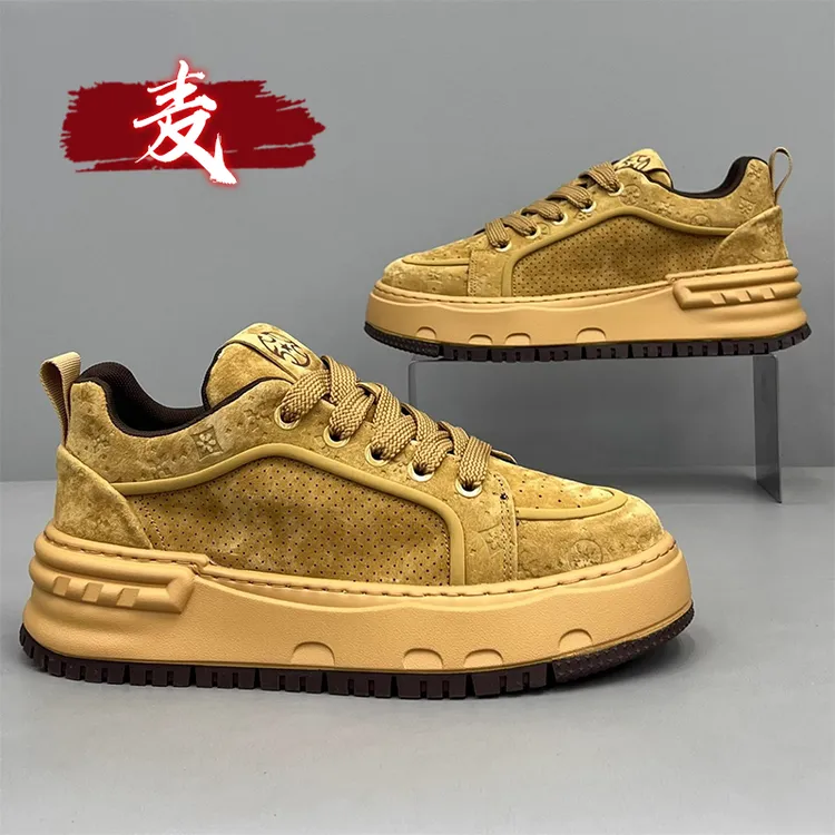 男鞋秋季2025新款潮流百搭休闲厚底板鞋男士皮面防水运动增高潮鞋