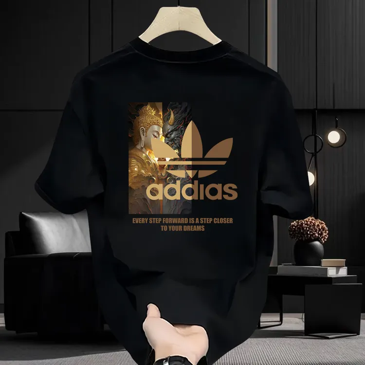 高级感轻奢潮牌男装ins短袖t恤创意爆款印花大码时尚新款半袖上衣