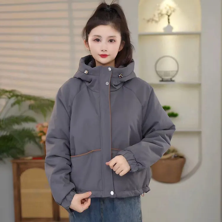 2025秋冬新款休闲简约连帽夹棉保暖外套女显瘦百搭洋气棉衣棉服潮