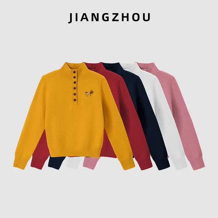 江洲【襟致】保暖秋冬新款半高领针织毛衣提花小马百搭休闲风羊毛衫