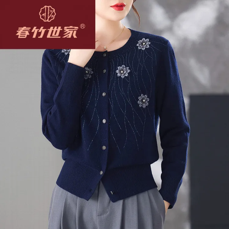 春竹世家显瘦服装搭针织时尚毛衣秋冬长袖宽松显瘦打底衫女装圆领