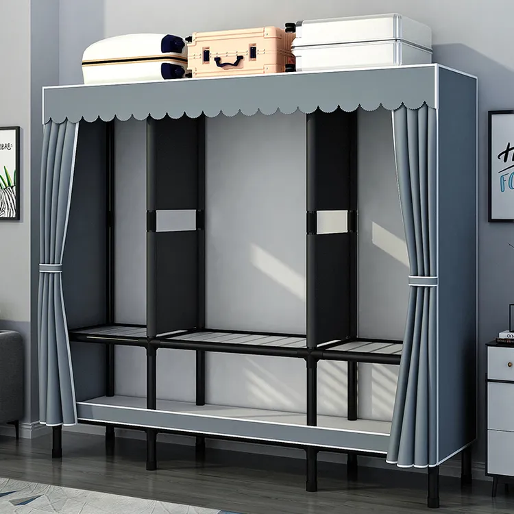 衣柜家用卧室出租房用钢管加粗加固全钢架金属布衣柜经济型简约