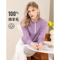 赛兔纯羊毛减龄蕾丝花边拼接毛衣针织衫女式羊毛衫202255040