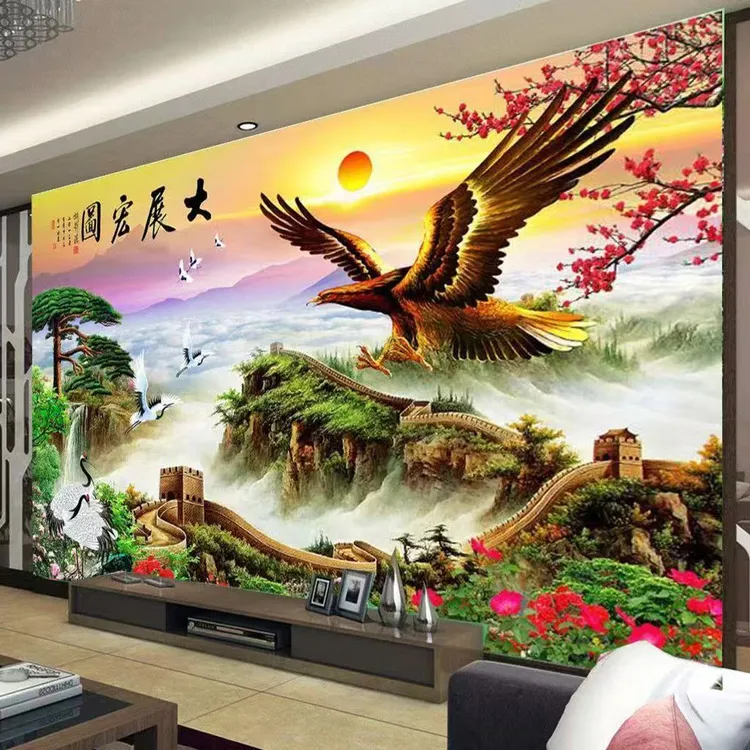 背靠卧室装饰现代简约电视墙背景墙背靠大秦军队挂画床头