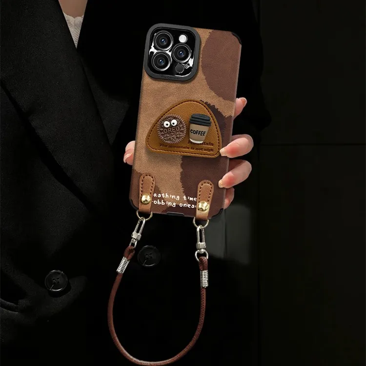 煤球咖啡适用苹果vivo华为oppo小米iPhone17瞳眼小羊皮手机壳