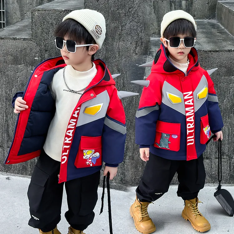 儿童奥特曼卡通风厚款卡通连帽翻领棉服棉袄冬款冬装男童洋气加厚