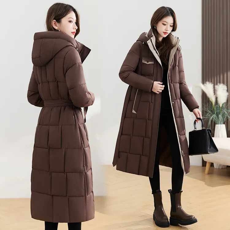 新款长款时尚显瘦气质品质女冬季女冬季加厚棉服棉衣连帽一件过冬