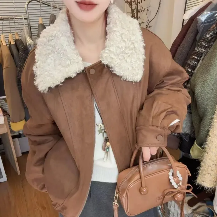 女冬季加厚氛围感百搭短外套设计毛毛外套9012