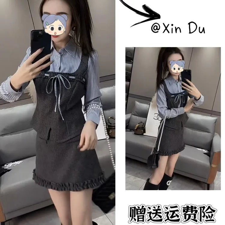 2025秋冬季新款时尚显瘦气质女士网红洋气两件套百搭款D25421