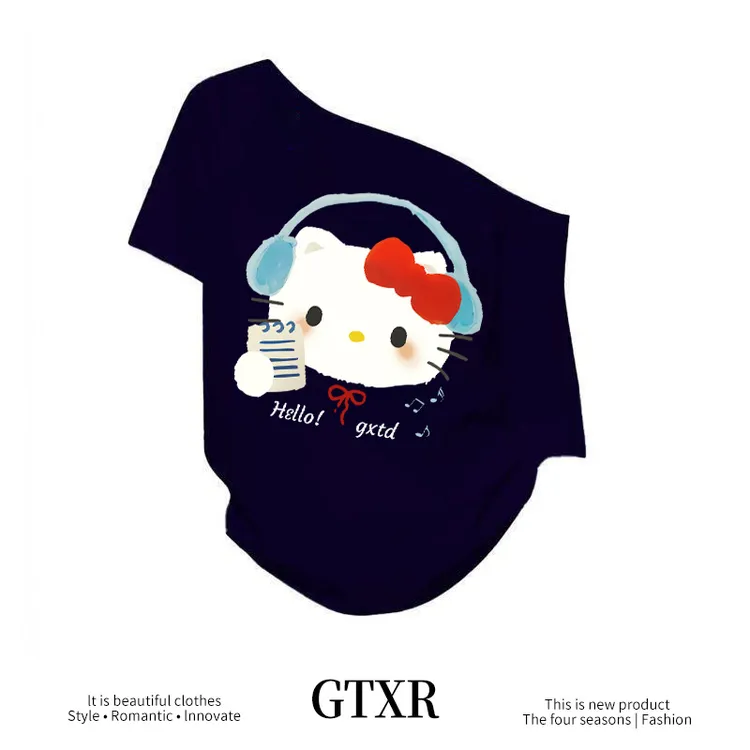 2025爆款斜肩设计感露肩T恤女夏季新款kitty猫可爱甜美风时尚上衣