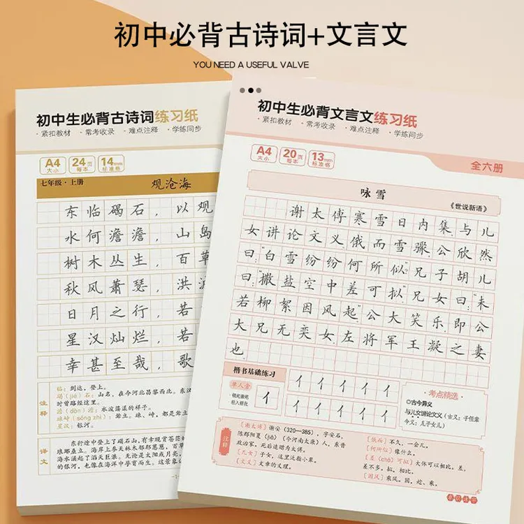初中必背古诗词文言文同步练字帖人教版语文练习本边学边记临摹