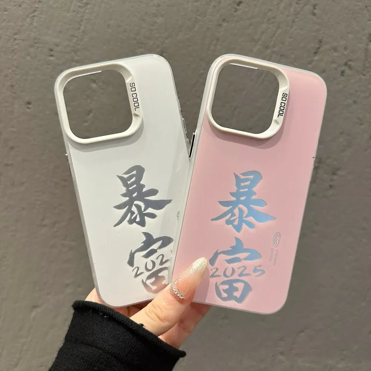 适用苹果16promax华为MATE60创意小米14创意文字暴富新款手机壳