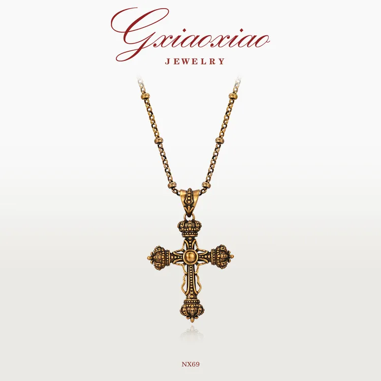 GXIAOXIAO 镀K金【金乌窈窈】时尚复古百搭经典十字架项链 NX69