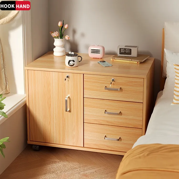 带锁床头柜子储物柜大尺寸简约现代收纳柜家用卧室简易床边置物柜