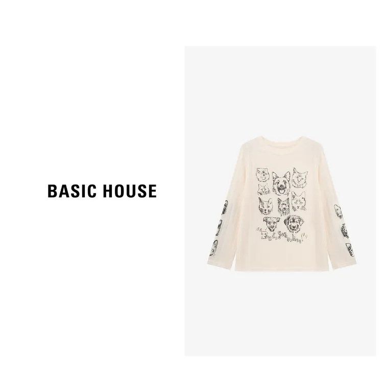 Basic House/百家好秋季休闲百搭宽松长袖针织衫T恤-B0625B5IFC2