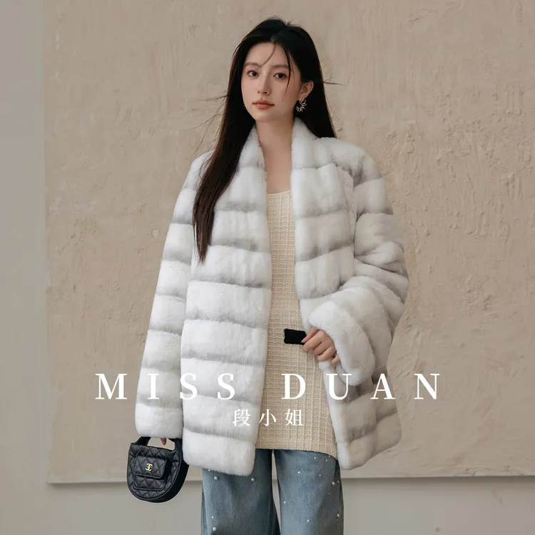 MISSDUAN“高街龙猫”2025秋冬年轻时尚款龙猫獭兔显瘦皮草外套女