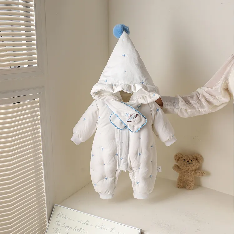婴儿羽绒连体衣2025冬装新款女童保暖白鸭绒羽绒外套婴幼儿外出服