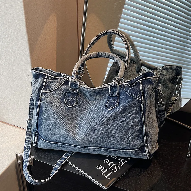 韩版复古做旧慵懒甜酷水洗牛仔包小众时尚百搭随性通勤单肩斜挎包
