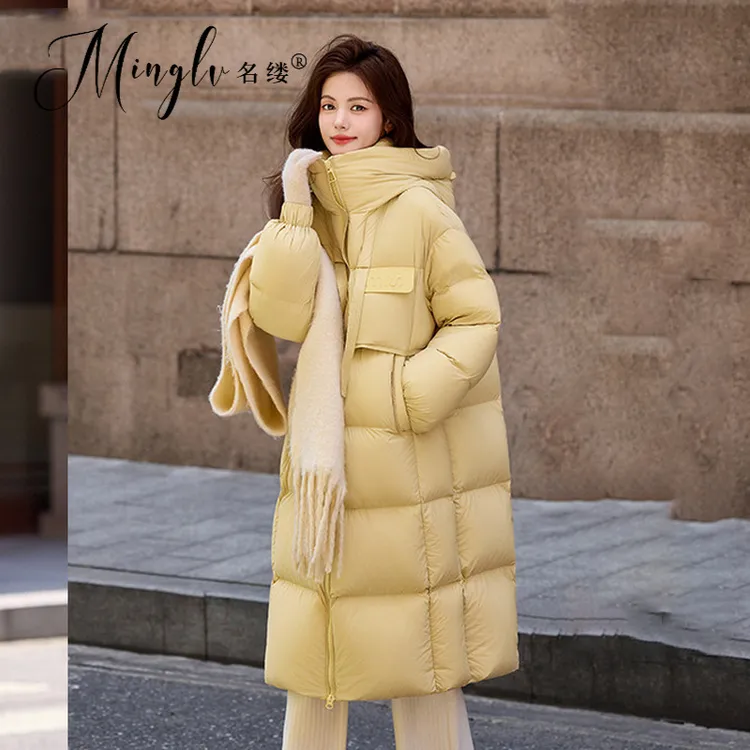 名缕女装轻奢设计感时尚羽绒服2025冬季新款长款连帽保暖气质外套