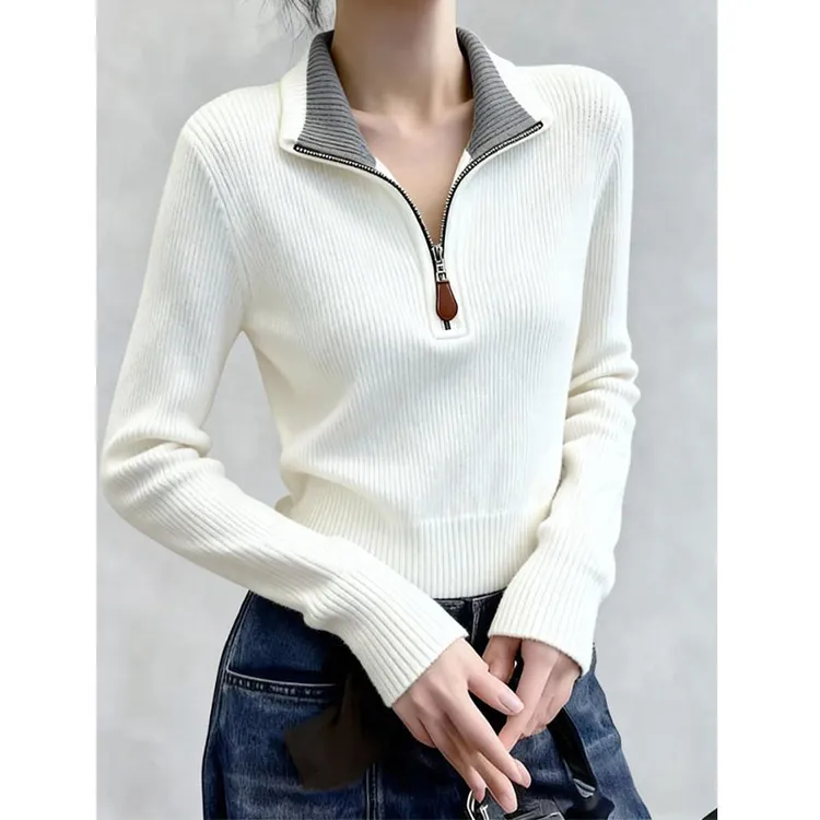 时尚慵懒风设计感撞色针织衫女2025秋季新款高级感百搭显瘦上衣潮