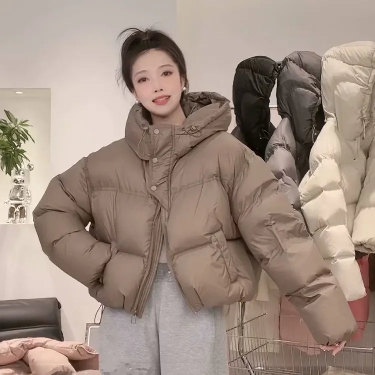 女士冬季短款时尚加厚连帽女装羽绒服面包服网红爆款潮流外套