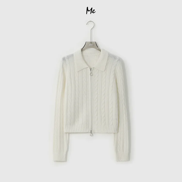 ME【星河绞花Polo】山羊绒混纺亮片花纱时尚百搭针织毛衣MESA2622