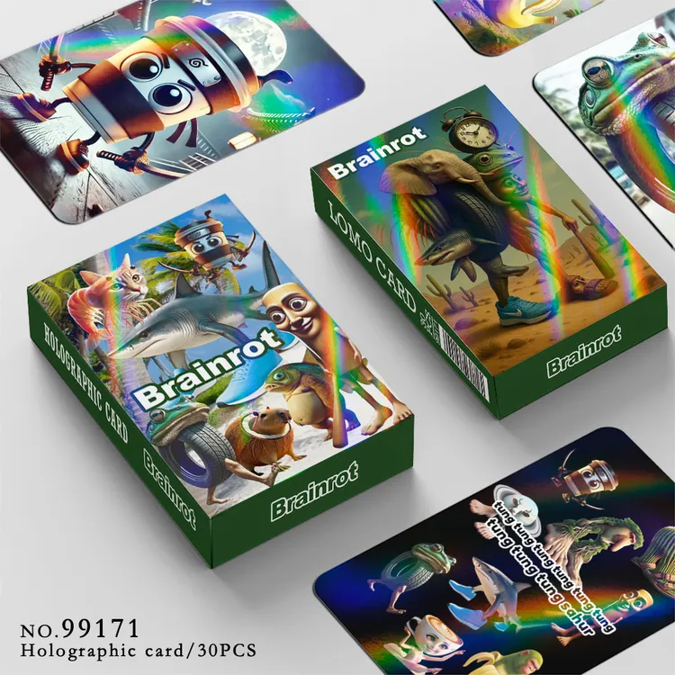 新品美国山海经镭射卡抽象动物木棍人穿鞋鲨鱼融合怪卡片LOMO小卡