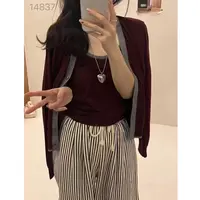 14837 WANGDAN（部分无水洗唛，介意慎拍)撞色吊带真两件针织开衫