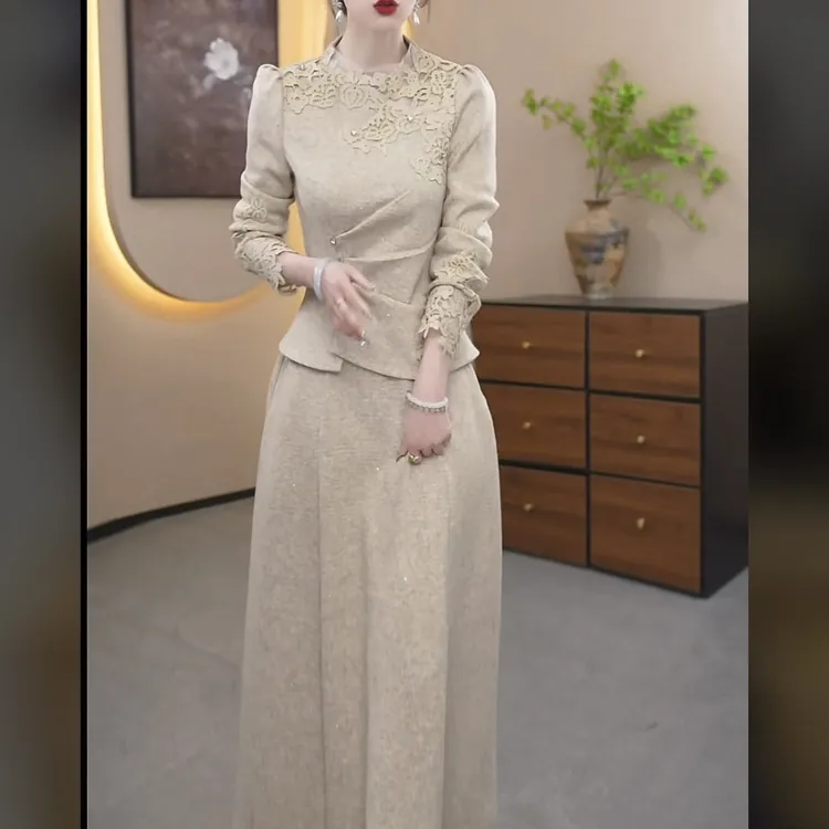 【上衣+半身裙】2025冬季长袖洋气女神显瘦复古法式时尚修身套装裙