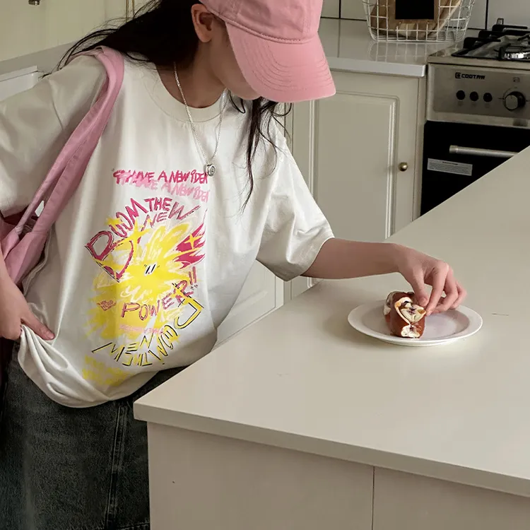 K26134韩国女童夏装短袖2025新款儿童宽松T恤半袖上衣休闲打底潮t