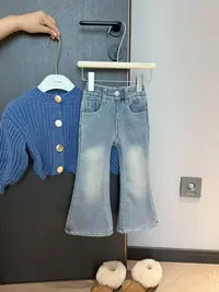 【单件裤子】3352中古砂洗牛仔加绒加厚儿童鱼尾微喇裤