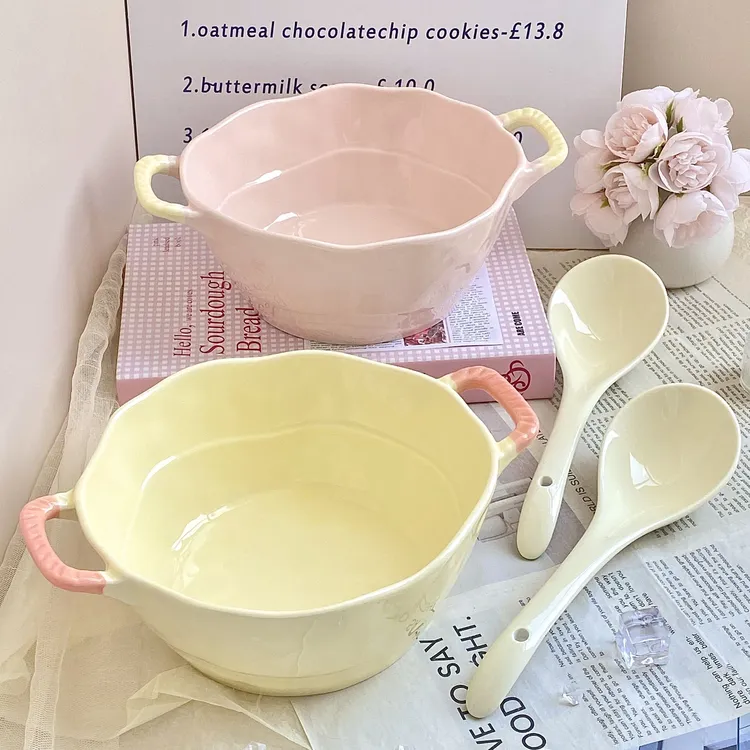 双耳汤碗家用2025新款高颜值泡面碗奶油风大碗面碗陶瓷螺蛳粉碗yw